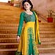Yellow and Green Faux Georgette Churidar Kameez with Dupatta