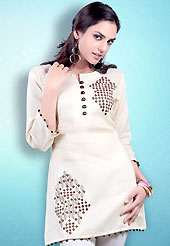 This Cream Readymade Indo Western Tunic. This tunic is nicely designed with floral embroidery work done with cotton thread. This is perfect casual wear readymade tunics. This is made with linen cotton fabric. Slight color variations are possible due to differing screen and photograph resolution.