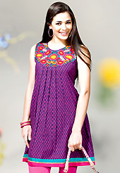 Essential collection of printed kurti with marvelous style. This simple and pretty kurti has beautiful floral embroidery and print work. Embroidery patch is done with resham threads. This drape material is cotton. The entire ensemble makes an excellent wear. This is a perfect casual wear readymade kurti. Slight Color variations are possible due to differing screen and photograph resolutions.