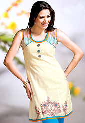 Let your personality articulate for you with this amazing printed kurti. This simple and pretty kurti has beautiful floral embroidery and print work. Embroidery patch is done with resham threads. This drape material is cotton. The entire ensemble makes an excellent wear. This is a perfect casual wear readymade kurti. Slight Color variations are possible due to differing screen and photograph resolutions. This kurti is embellished with beautiful floral print work on all over in fabulous style. This kurti is made with cotton fabric. This is readymade casual wear and 36,38,40,42 & 44 sizes are available. Slight Color variations are possible due to differing screen and photograph resolutions.