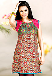 Make a trendy look with this classic printed kurti. This kurti is embellished with beautiful floral print work on all over in fabulous style. This kurti is made with cotton fabric. This is readymade casual wear and 36,38,40,42 & 44 sizes are available. Slight Color variations are possible due to differing screen and photograph resolutions.