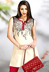 Look stunning rich with dark shades and floral patterns. This simple and pretty kurti has beautiful floral embroidery and print work. Embroidery patch is done with resham threads. This drape material is cotton. The entire ensemble makes an excellent wear. This is a perfect casual wear readymade kurti. Slight Color variations are possible due to differing screen and photograph resolutions.