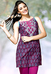 Get ready to sizzle all around you by sparkling kurti. This simple and pretty kurti has beautiful floral embroidery and print work. Embroidery patch is done with resham threads. This drape material is cotton. The entire ensemble makes an excellent wear. This is a perfect casual wear readymade kurti. Slight Color variations are possible due to differing screen and photograph resolutions.