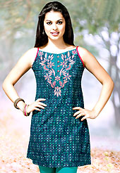 Dreamy variation on shape and forms compliment your style with tradition. This simple and pretty kurti has beautiful floral embroidery and print work. Embroidery patch is done with resham threads. This drape material is cotton. The entire ensemble makes an excellent wear. This is a perfect casual wear readymade kurti. Slight Color variations are possible due to differing screen and photograph resolutions.