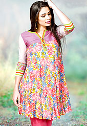 An occasion wear perfect is ready to rock you.  This kurti is embellished with beautiful floral print work on all over in fabulous style. This kurti is made with cotton fabric. This is readymade casual wear and 36,38,40,42 & 44 sizes are available. Slight Color variations are possible due to differing screen and photograph resolutions.