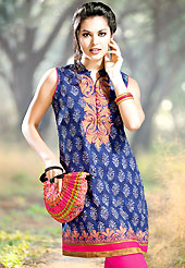 Take a look on the changing fashion of the season.  This kurti is embellished with beautiful floral print work on all over in fabulous style. This kurti is made with cotton fabric. This is readymade casual wear and 36,38,40,42 & 44 sizes are available. Slight Color variations are possible due to differing screen and photograph resolutions.