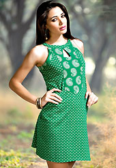 A desire that evokes a sense of belonging with a striking details.  This simple and pretty kurti has beautiful floral embroidery and print work. Embroidery patch is done with resham threads. This drape material is cotton. The entire ensemble makes an excellent wear. This is a perfect casual wear readymade kurti. Slight Color variations are possible due to differing screen and photograph resolutions.