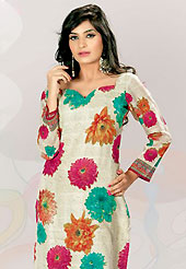 This cream cotton tunic is nicely designed with floral print and lace work in fabulous style. This is a perfect casual wear. This is made with cotton fabric. Bottom shown in the image is just for photography purpose. Slight color variations are possible due to differing screen and photograph resolution.