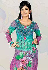 This turquoise and pink cotton tunic is nicely designed with floral, traditional print and lace work in fabulous style. This is a perfect casual wear. This is made with cotton fabric. Bottom shown in the image is just for photography purpose. Slight color variations are possible due to differing screen and photograph resolution.
