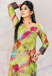 This pastel green cotton tunic is nicely designed with floral, traditional print and lace work in fabulous style. This is a perfect casual wear. This is made with cotton fabric. Bottom shown in the image is just for photography purpose. Slight color variations are possible due to differing screen and photograph resolution.