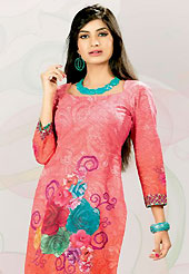 This pink and orange cotton tunic is nicely designed with floral print and lace work in fabulous style. This is a perfect casual wear. This is made with cotton fabric. Bottom shown in the image is just for photography purpose. Slight color variations are possible due to differing screen and photograph resolution.