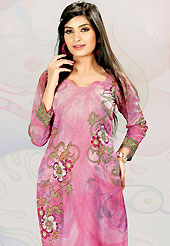 This pink cotton tunic is nicely designed with floral print and lace work in fabulous style. This is a perfect casual wear. This is made with cotton fabric. Bottom shown in the image is just for photography purpose. Slight color variations are possible due to differing screen and photograph resolution.
