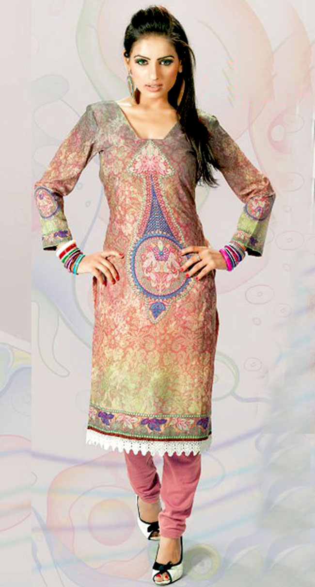 This grey and onion pink cotton tunic is nicely designed with floral print, resham and lace work in fabulous style. This is a perfect casual wear. This is made with cotton fabric. Bottom shown in the image is just for photography purpose. Slight color variations are possible due to differing screen and photograph resolution.