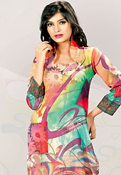 This multicolor cotton tunic is nicely designed with floral, abstract, traditional print and lace work in fabulous style. This is a perfect casual wear. This is made with cotton fabric. Bottom shown in the image is just for photography purpose. Slight color variations are possible due to differing screen and photograph resolution.