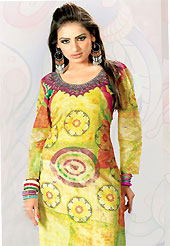 This yellow cotton tunic is nicely designed with floral, abstract print and lace work in fabulous style. This is a perfect casual wear. This is made with cotton fabric. Bottom shown in the image is just for photography purpose. Slight color variations are possible due to differing screen and photograph resolution.