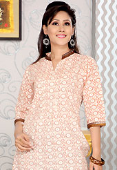 Keep the interest with this designer print kurti. This simple and pretty kurti has beautiful floral print and lace work. This drape material is cotton. The entire ensemble makes an excellent wear. This is a perfect casual wear readymade kurti. Slight Color variations are possible due to differing screen and photograph resolutions.