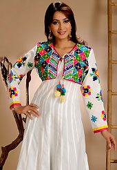 This season dazzle and shine in pure colors. This simple and pretty kurti has beautiful floral embroidery work is done with resham threads. This drape material is cotton. The entire ensemble makes an excellent wear. This is a perfect casual wear readymade kurti. Bottom shown in the image is just for photography purpose. Slight Color variations are possible due to differing screen and photograph resolutions.