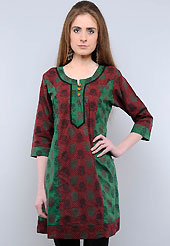 This tunic is nicely designed with floral, dot print and patch work. This is perfect casual wear readymade tunics. This drape material is cotton. Bottom shown in the image is just for photography purpose. Slight color variations are possible due to differing screen and photograph resolution.