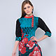 Turquoise Blue and Red Cotton Readymade Indo Western Tunic