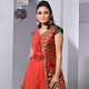 Light Red and Maroon Net and Brocade Readymade Tunic