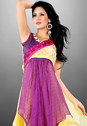 Different colors are a perfect blend of traditional Indian heritage and contemporary artwork. This beautiful designer purple and yellow georgette readymade tunic have amazing embroidery patch work is done with resham, stone, beads and lace work. The entire ensemble makes an excellent wear. This is a perfect patry wear readymade kurti. Bottom and accessories shown in the image is just for photography purpose. Slight Color variations are possible due to differing screen and photograph resolutions.