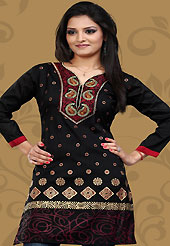 This simple and pretty kurti has beautiful foil print and embroidery patch work is done with resham work. This drape material is crepe silk. The entire ensemble makes an excellent wear. This is a perfect casual wear readymade kurti. Bottom shown in the image is just for photography purpose. Minimum quantity order 12pcs in each style. Slight Color variations are possible due to differing screen and photograph resolutions.