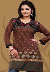 This simple and pretty kurti has beautiful foil print and embroidery patch work is done with resham work. This drape material is crepe silk. The entire ensemble makes an excellent wear. This is a perfect casual wear readymade kurti. Bottom shown in the image is just for photography purpose. Minimum quantity order 12pcs in each style. Slight Color variations are possible due to differing screen and photograph resolutions.