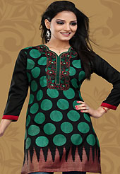 This simple and pretty kurti has beautiful geometric print and embroidery patch work is done with resham work. This drape material is crepe silk. The entire ensemble makes an excellent wear. This is a perfect casual wear readymade kurti. Bottom shown in the image is just for photography purpose. Minimum quantity order 12pcs in each style. Slight Color variations are possible due to differing screen and photograph resolutions.