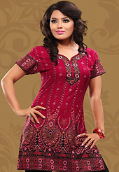 This deep pink american crepe readymade tunic is nicely designed with abstract print work. This is a perfect casual wear readymade kurti. Bottom shown in the image is just for photography purpose. Minimum quantity order 12pcs in each style. Slight Color variations are possible due to differing screen and photograph resolutions.
