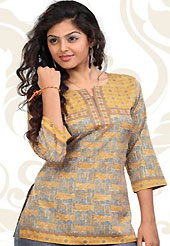 This light grey and yellow american crepe readymade tunic is nicely designed with floral print and patch work. This is a perfect casual wear readymade kurti. Bottom shown in the image is just for photography purpose. Minimum quantity order 12pcs in each style. Slight Color variations are possible due to differing screen and photograph resolutions.