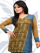 This light olive green and blue american crepe readymade tunic is nicely designed with floral and abstract print work. This is a perfect casual wear readymade kurti. Bottom shown in the image is just for photography purpose. Minimum quantity order 12pcs in each style. Slight Color variations are possible due to differing screen and photograph resolutions.