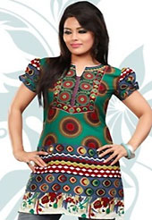 This green and grey american crepe readymade tunic is nicely designed with geometric and abstract print work. This is a perfect casual wear readymade kurti. Bottom shown in the image is just for photography purpose. Minimum quantity order 12pcs in each style. Slight Color variations are possible due to differing screen and photograph resolutions.