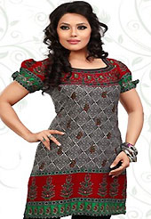 This dark grey and red american crepe readymade tunic is nicely designed with floral and abstract print work. This is a perfect casual wear readymade kurti. Bottom shown in the image is just for photography purpose. Minimum quantity order 12pcs in each style. Slight Color variations are possible due to differing screen and photograph resolutions.