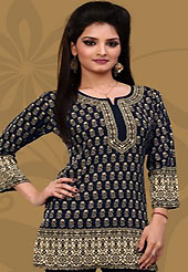 This black american crepe readymade tunic is nicely designed with abstract print work. This is a perfect casual wear readymade kurti. Bottom shown in the image is just for photography purpose. Minimum quantity order 12pcs in each style. Slight Color variations are possible due to differing screen and photograph resolutions.