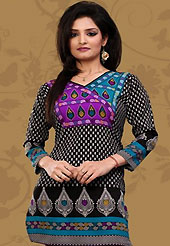 This black american crepe readymade tunic is nicely designed with floral and abstract print work. This is a perfect casual wear readymade kurti. Bottom shown in the image is just for photography purpose. Minimum quantity order 12pcs in each style. Slight Color variations are possible due to differing screen and photograph resolutions.