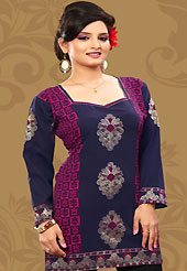 This navy blue and dark pink american crepe readymade tunic is nicely designed with floral and foil print work. This is a perfect casual wear readymade kurti. Bottom shown in the image is just for photography purpose. Minimum quantity order 12pcs in each style. Slight Color variations are possible due to differing screen and photograph resolutions.