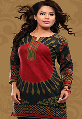 This black and red cotton readymade tunic is nicely designed with floral and abstract print work. This is a perfect casual wear readymade kurti. Bottom shown in the image is just for photography purpose. Minimum quantity order 12pcs in each style. Slight Color variations are possible due to differing screen and photograph resolutions.