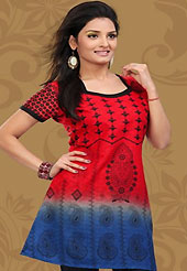 This red and blue cotton readymade tunic is nicely designed with floral, paisley print and patch work. This is a perfect casual wear readymade kurti. Bottom shown in the image is just for photography purpose. Minimum quantity order 12pcs in each style. Slight Color variations are possible due to differing screen and photograph resolutions.