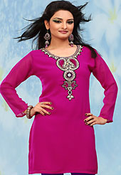This simple and pretty kurti has beautiful embroidery patch work is done with zari and stone work. This drape material is georgette chiffon. The entire ensemble makes an excellent wear. This is a perfect casual wear readymade kurti. Bottom shown in the image is just for photography purpose. Minimum quantity order 12pcs in each style. Slight Color variations are possible due to differing screen and photograph resolutions.
