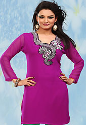 This simple and pretty kurti has beautiful embroidery patch work is done with stone work. This drape material is georgette chiffon. The entire ensemble makes an excellent wear. This is a perfect casual wear readymade kurti. Bottom shown in the image is just for photography purpose. Minimum quantity order 12pcs in each style. Slight Color variations are possible due to differing screen and photograph resolutions.