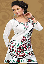 This simple and pretty kurti has beautiful embroidery patch work is done with resham work. This drape material is chanderi silk. The entire ensemble makes an excellent wear. This is a perfect casual wear readymade kurti. Bottom shown in the image is just for photography purpose. Minimum quantity order 12pcs in each style. Slight Color variations are possible due to differing screen and photograph resolutions.