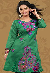 This simple and pretty kurti has beautiful embroidery patch work is done with resham and mirror work. This drape material is chanderi silk. The entire ensemble makes an excellent wear. This is a perfect casual wear readymade kurti. Bottom shown in the image is just for photography purpose. Minimum quantity order 12pcs in each style. Slight Color variations are possible due to differing screen and photograph resolutions.