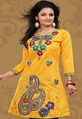 This simple and pretty kurti has beautiful embroidery patch work is done with resham and mirror work. This drape material is chanderi silk. The entire ensemble makes an excellent wear. This is a perfect casual wear readymade kurti. Bottom shown in the image is just for photography purpose. Minimum quantity order 12pcs in each style. Slight Color variations are possible due to differing screen and photograph resolutions.