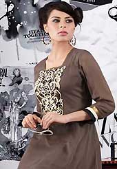 Keep the interest with this designer embroidered kurti. This beautiful designer dark grey viscose georgette readymade tunic have amazing embroidery patch work is done with resham work. The entire ensemble makes an excellent wear. This is a perfect patry wear readymade kurti. Accessories shown in the image is just for photography purpose. Slight Color variations are possible due to differing screen and photograph resolutions.
