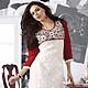 White and Red Net and Georgette Readymade Tunic